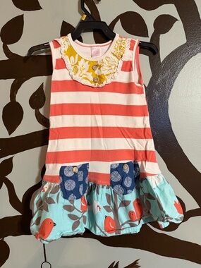 Giggle Moon Yellow and Coral Toddler Dress with Wooden Buttons